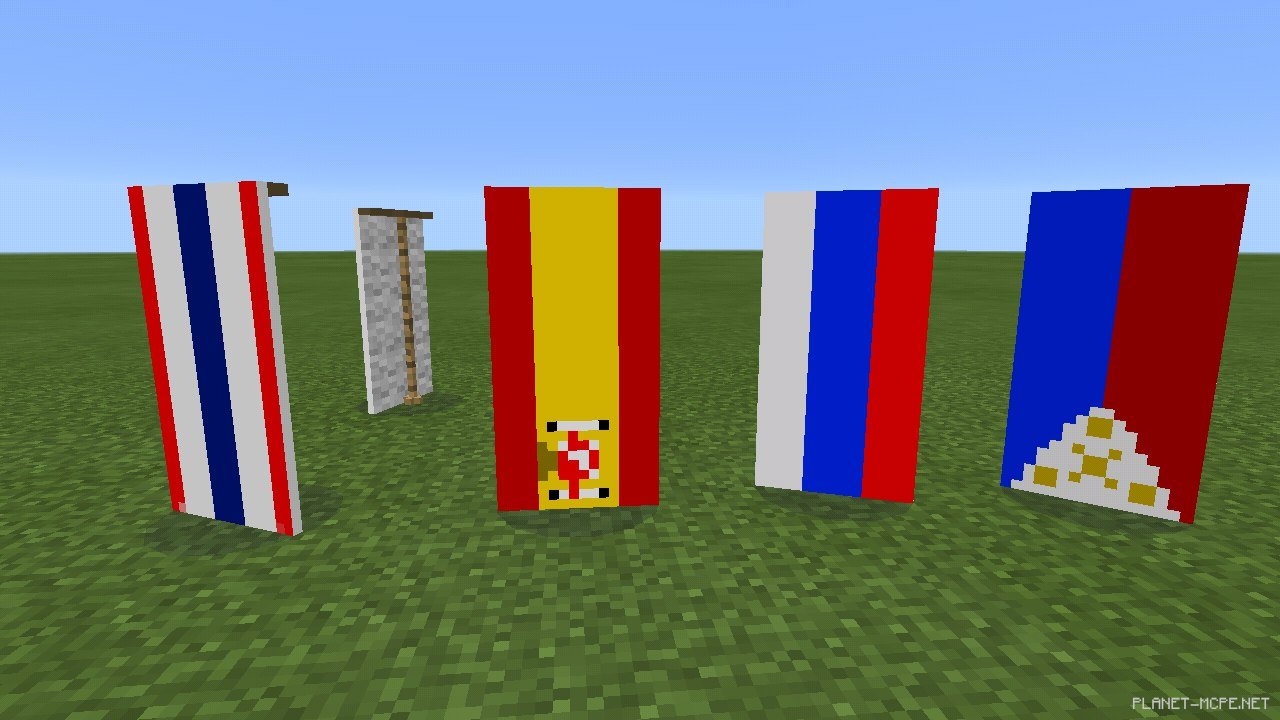 Мод Country Banners добавляет в мир Minecraft Pocket Edition баннера (флаги) разл...